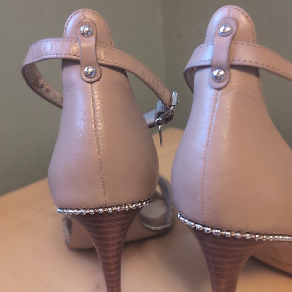 Coach Taupe and Silver Women's Snake Skin Strappy Heels - Picture 6 of 16